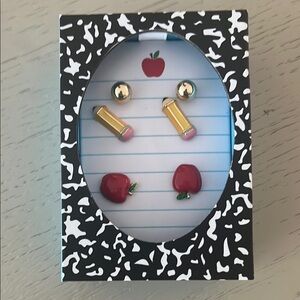 Cute Apple and Pencil Earring Set